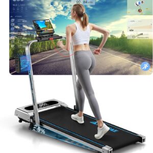 Treadmill, 5 in 1 Treadmills for Home Foldable with App Compatible, 12KM/H Under Desk Walking Pad with 9% Incline, 350 LB Weight Capacity, Magnetic Remote Control