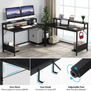 Visit the L Shaped Desk, Corner Desk with Monitor Stand, 152x80 cm PC Desk