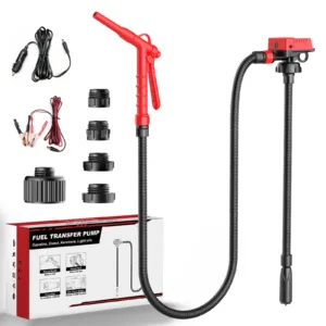 Fuel Transfer Pump, innhom 3.2GP (12 L/min) Battery Powered Fuel Pump with 54'' Leak-Proof Hose,Fast and Safe Portable diesel pump for Transferring Gasoline, Diesel, and Water (Red)