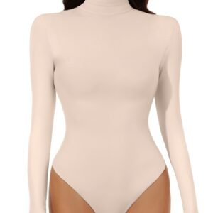Joyshaper Women Long Sleeve Turtleneck Bodysuit Elegant High Neck Body Suit Thong Basic Undershirts