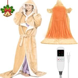 Heated Dressing Gown Women Princess Hooded Heated Robe Wearable Blanket