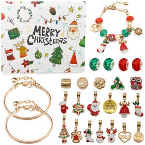 2026 Christmas Advent Calendar Bracelets, 24 Days DIY Jewelry Making Kit with 22 Charm Beads and 2 Adjustable Bracelets, Xmas Countdown Gift for Kids Teens Women