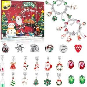 2026 Christmas Advent Calendar Bracelets, 24 Days DIY Jewelry Making Kit with 22 Charm Beads and 2 Adjustable Bracelets, Xmas Countdown Gift for Kids Teens Women