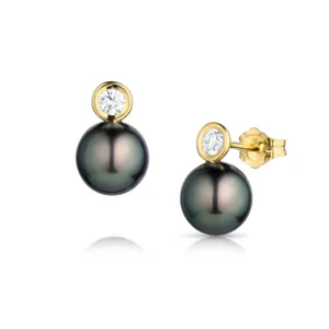 YAMI Saltwater Pearl Earrings, Black Women's Light Luxury Silver Earrings