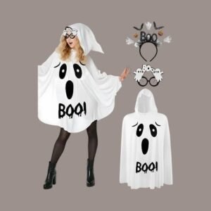 Halloween Costumes Adult, Ghost Costume Cape with Bag & Glasses